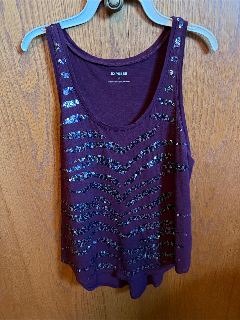 Express Plum Sequin Stripe Tank Top